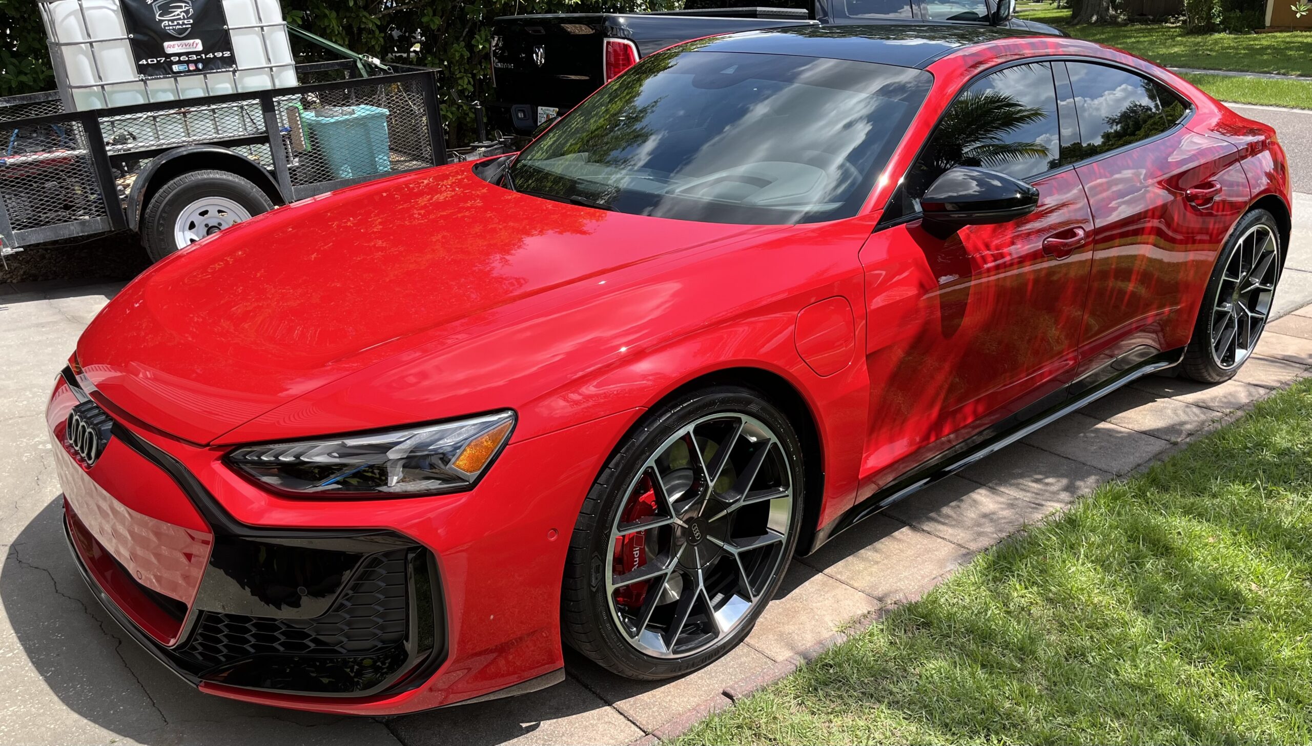 Red Audi with high gloss finish