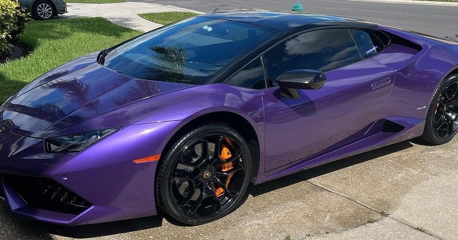 Purple Lamborghini after professional detailing